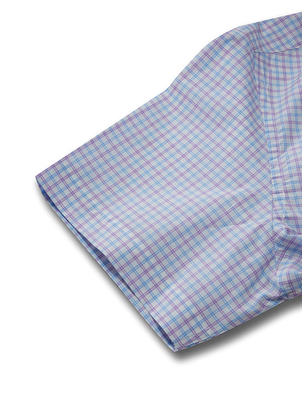 Barboni Lilac Check Half Sleeve Tailored Fit Semi Formal Silk Touch Egyptian Giza Cotton Shirt