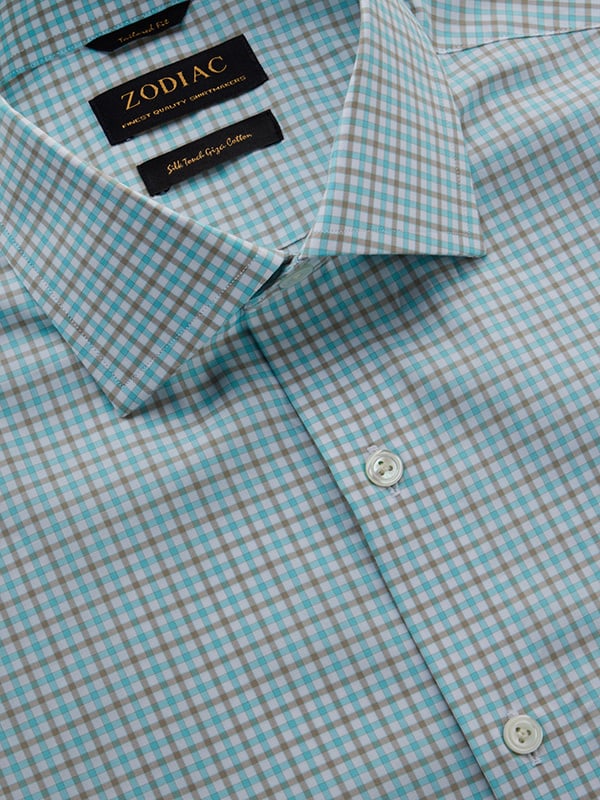 Barboni Aqua Check Half Sleeve Tailored Fit Classic Formal Egyptian Giza Silk Touch Cotton Shirt