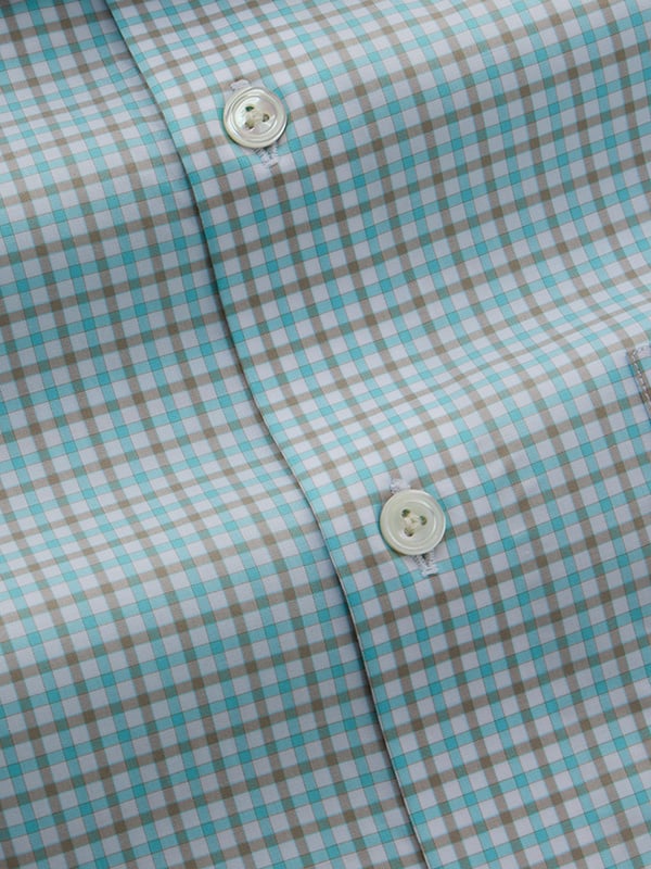 Barboni Aqua Check Half Sleeve Tailored Fit Classic Formal Egyptian Giza Silk Touch Cotton Shirt
