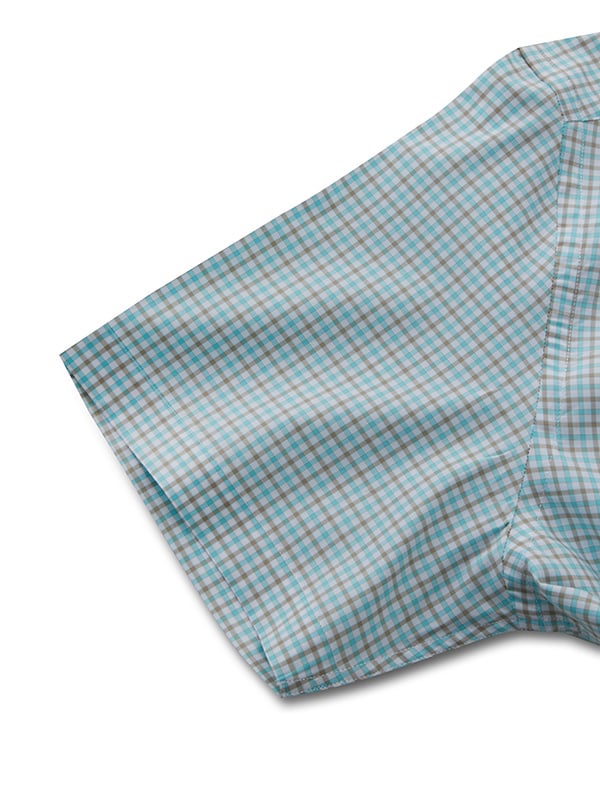 Barboni Aqua Check Half Sleeve Tailored Fit Classic Formal Egyptian Giza Silk Touch Cotton Shirt
