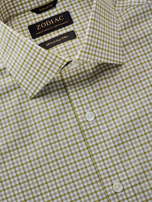 Barboni Olive Check Half Sleeve Tailored Fit Classic Formal Egyptian Giza Silk Touch Cotton Shirt