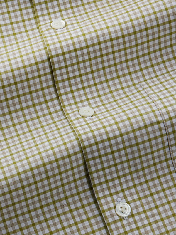 Barboni Olive Check Half Sleeve Tailored Fit Classic Formal Egyptian Giza Silk Touch Cotton Shirt