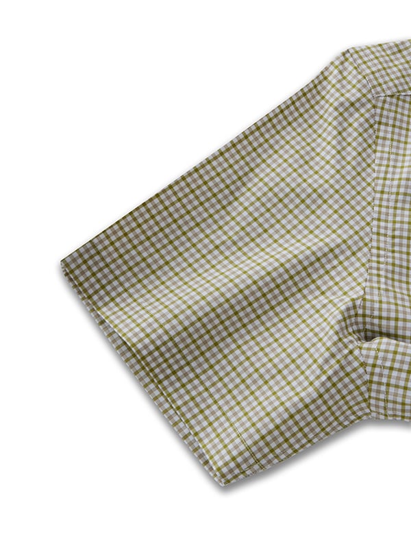 Barboni Olive Check Half Sleeve Tailored Fit Classic Formal Egyptian Giza Silk Touch Cotton Shirt
