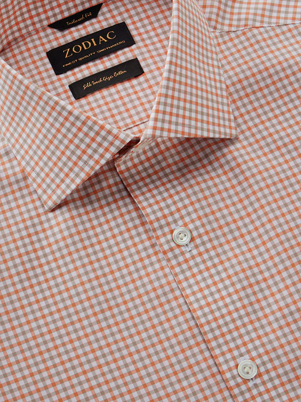 Barboni Orange Check Half Sleeve Tailored Fit Classic Formal Egyptian Giza Silk Touch Cotton Shirt