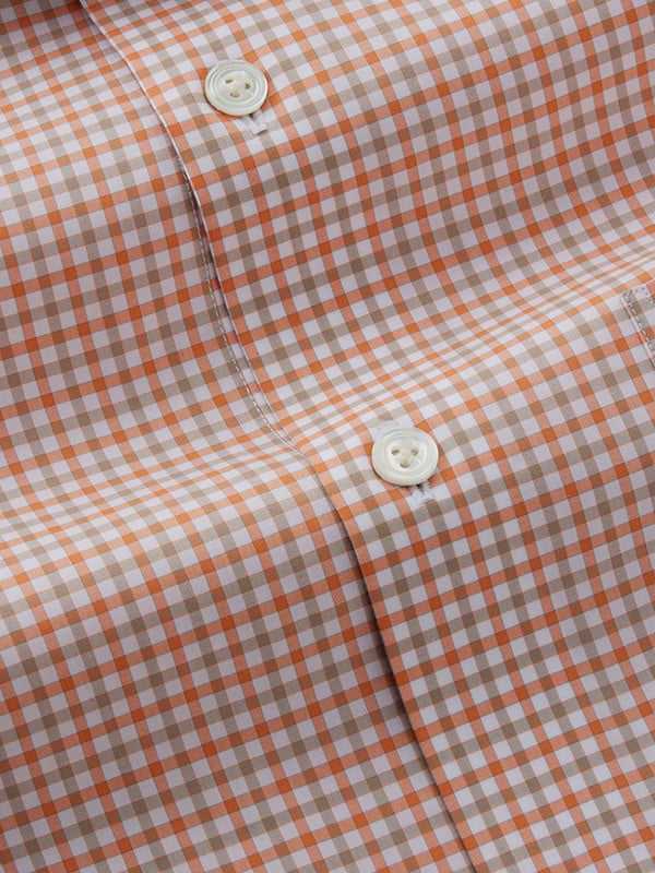 Barboni Orange Check Half Sleeve Tailored Fit Classic Formal Egyptian Giza Silk Touch Cotton Shirt