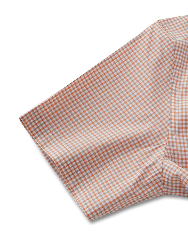 Barboni Orange Check Half Sleeve Tailored Fit Classic Formal Egyptian Giza Silk Touch Cotton Shirt