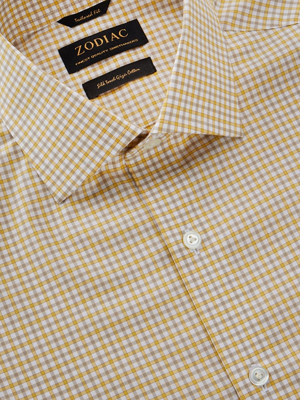 Barboni Yellow Check Half Sleeve Tailored Fit Classic Formal Egyptian Giza Silk Touch Cotton Shirt