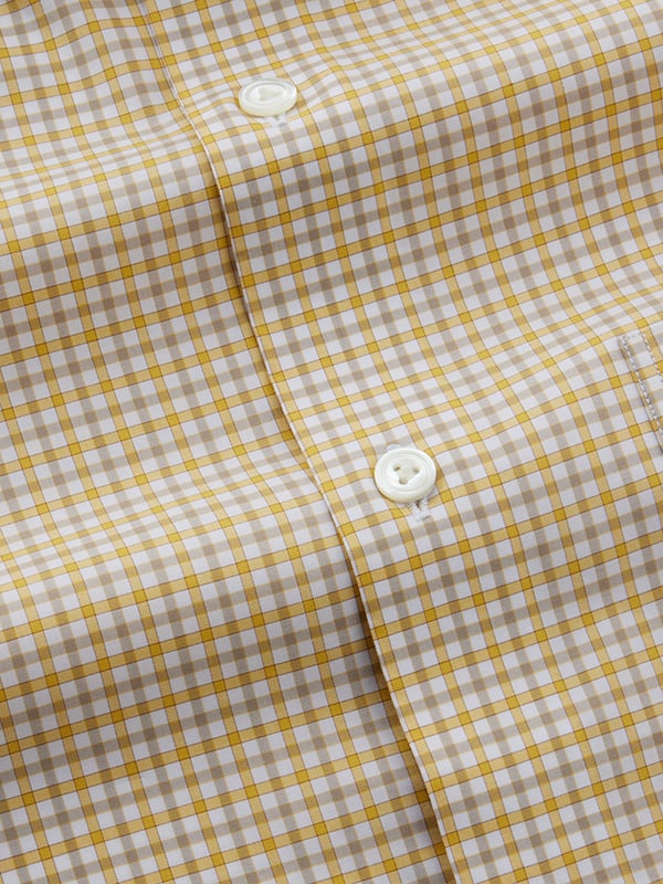 Barboni Yellow Check Half Sleeve Tailored Fit Classic Formal Egyptian Giza Silk Touch Cotton Shirt