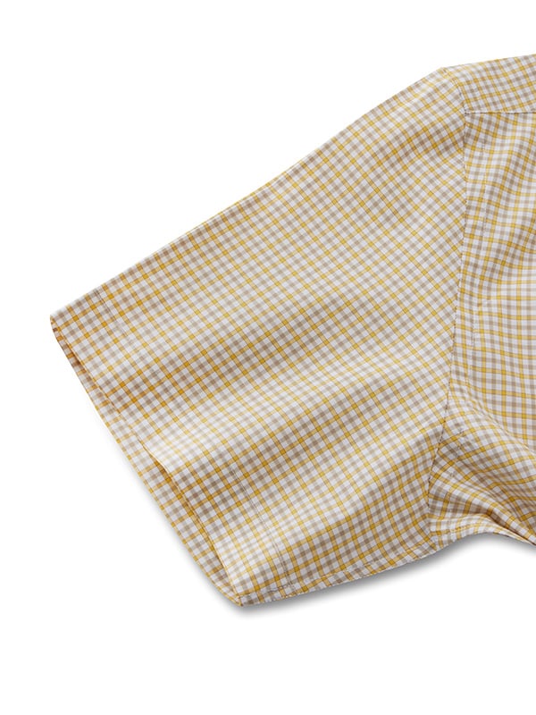 Barboni Yellow Check Half Sleeve Tailored Fit Classic Formal Egyptian Giza Silk Touch Cotton Shirt