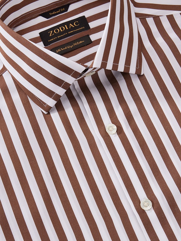 Barboni Brown Striped Full Sleeve Single Cuff Tailored Fit Classic Formal Silk Touch Egyptian Giza Cotton Shirt