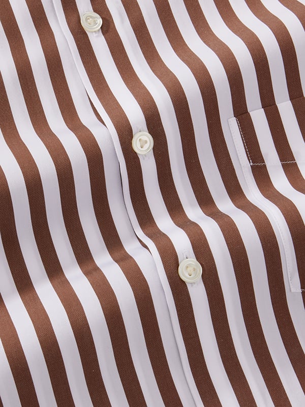 Barboni Brown Striped Full Sleeve Single Cuff Tailored Fit Classic Formal Silk Touch Egyptian Giza Cotton Shirt