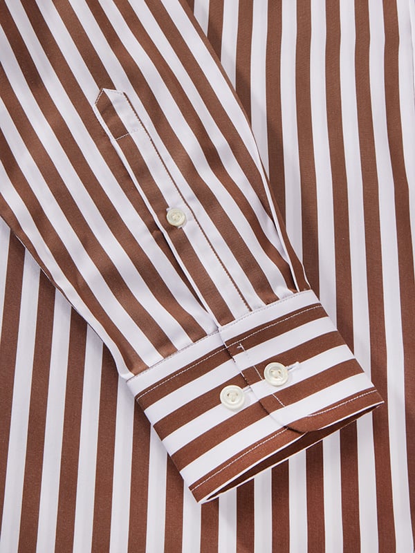 Barboni Brown Striped Full Sleeve Single Cuff Tailored Fit Classic Formal Silk Touch Egyptian Giza Cotton Shirt