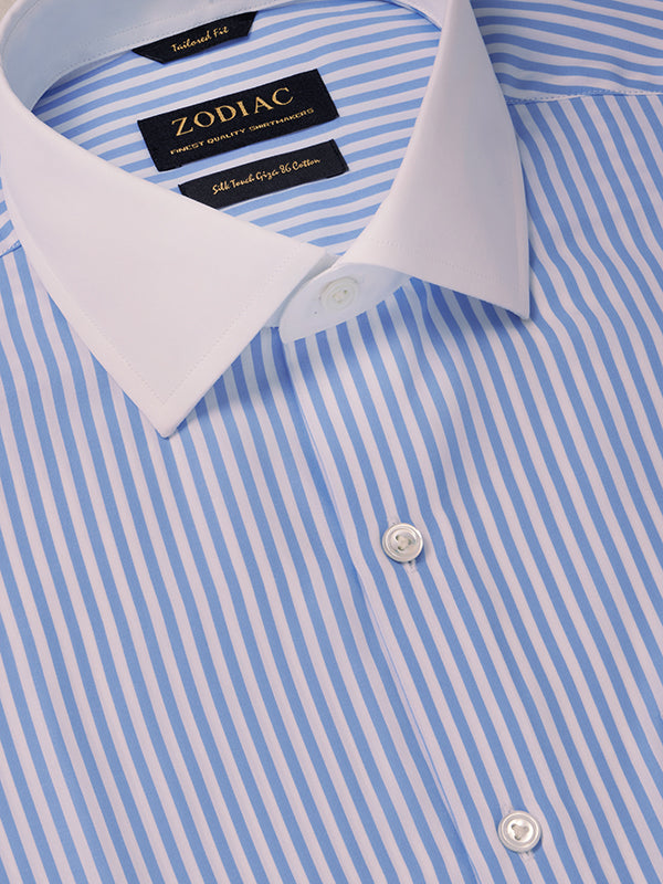 Barboni Sky Striped Full Sleeve Double Cuff Tailored Fit Classic Formal Silk Touch Egyptian Giza Without Pocket Shirt