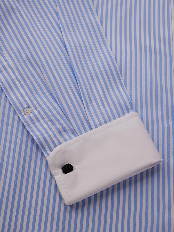 Barboni Sky Striped Full Sleeve Double Cuff Tailored Fit Classic Formal Silk Touch Egyptian Giza Without Pocket Shirt