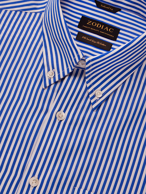 Barboni Blue Striped Full Sleeve Single Cuff Tailored Fit Classic Formal Silk Touch Egyptian Giza Cotton  Without Pocket Shirt