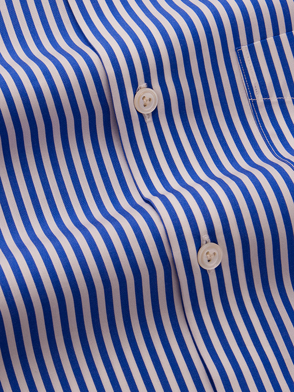 Barboni Blue Striped Full Sleeve Single Cuff Tailored Fit Classic Formal Silk Touch Egyptian Giza Cotton  Without Pocket Shirt