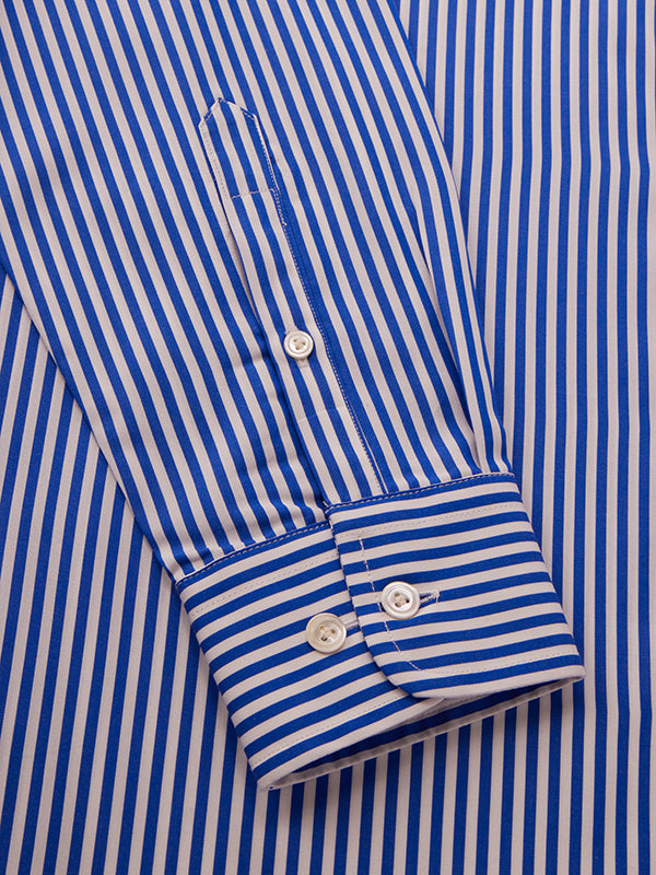 Barboni Blue Striped Full Sleeve Single Cuff Tailored Fit Classic Formal Silk Touch Egyptian Giza Cotton  Without Pocket Shirt