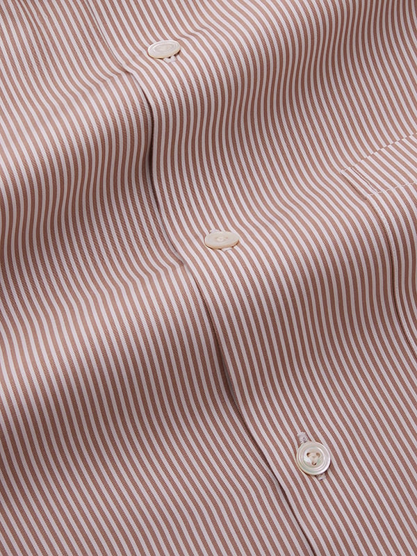 Barboni Beige Striped Full Sleeve Double Cuff Tailored Fit Classic Formal Silk Touch Egyptian Giza Cotton Shirt