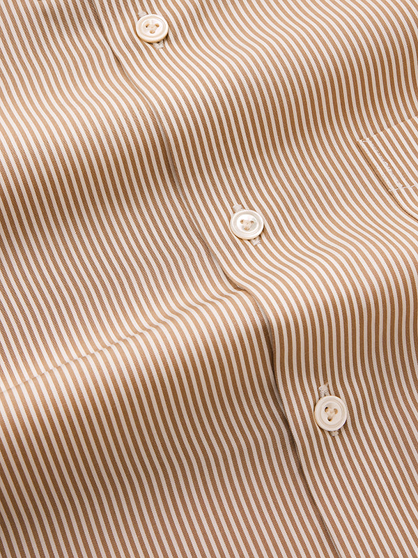Barboni Beige Striped Full Sleeve Single Cuff Tailored Fit Classic Formal Silk Touch Egyptian Giza Cotton Without Pocket Shirt