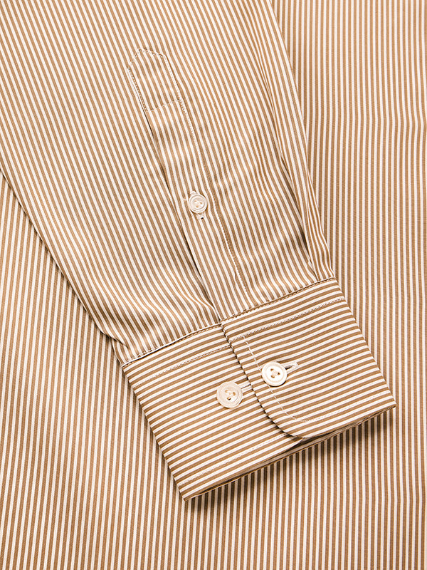 Barboni Beige Striped Full Sleeve Single Cuff Tailored Fit Classic Formal Silk Touch Egyptian Giza Cotton Without Pocket Shirt