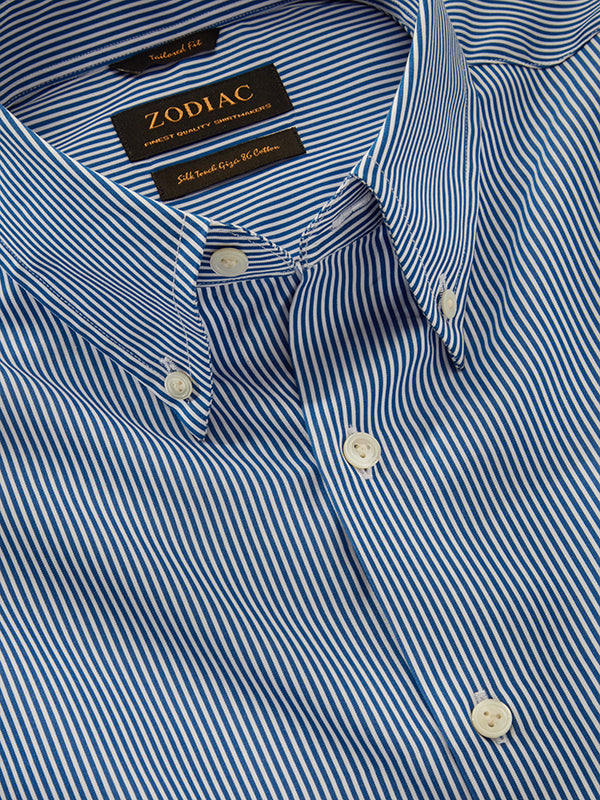 Barboni Blue Striped Full Sleeve Single Cuff Tailored Fit Classic Formal Silk Touch Egyptian Giza Cotton Shirt