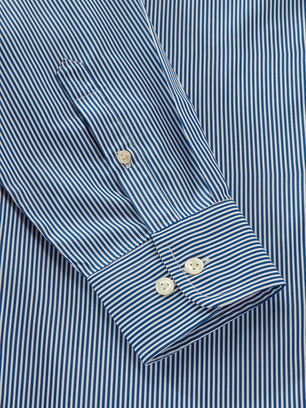 Barboni Blue Striped Full Sleeve Single Cuff Tailored Fit Classic Formal Silk Touch Egyptian Giza Cotton Shirt