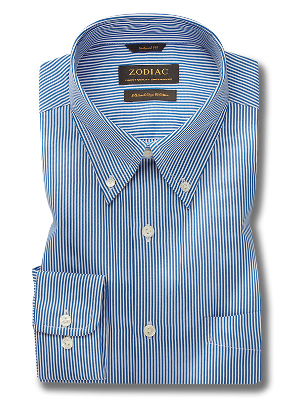 Barboni Blue Striped Full Sleeve Single Cuff Tailored Fit Classic Formal Silk Touch Egyptian Giza Cotton Shirt