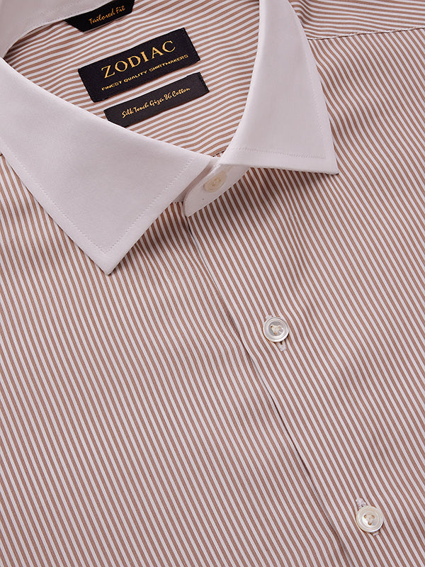 Barboni Beige Striped Full Sleeve Single Cuff Tailored Fit Classic Formal Silk Touch Egyptian Giza Cotton Shirt
