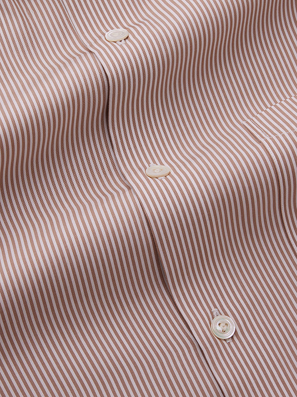 Barboni Beige Striped Full Sleeve Single Cuff Tailored Fit Classic Formal Silk Touch Egyptian Giza Cotton Shirt