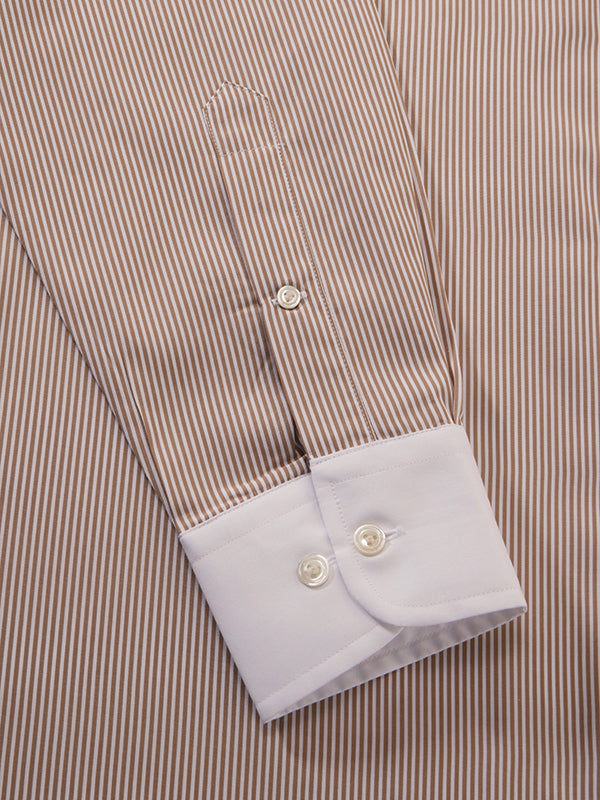 Barboni Beige Striped Full Sleeve Single Cuff Tailored Fit Classic Formal Silk Touch Egyptian Giza Cotton Shirt