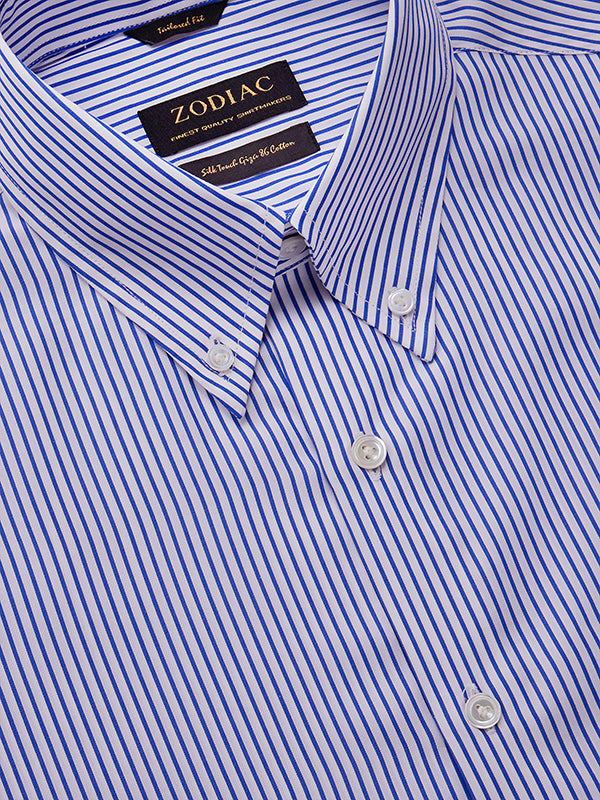 Barboni Blue Striped Full Sleeve Single Cuff Tailored Fit Classic Formal Silk Touch Egyptian Giza Cotton Shirt