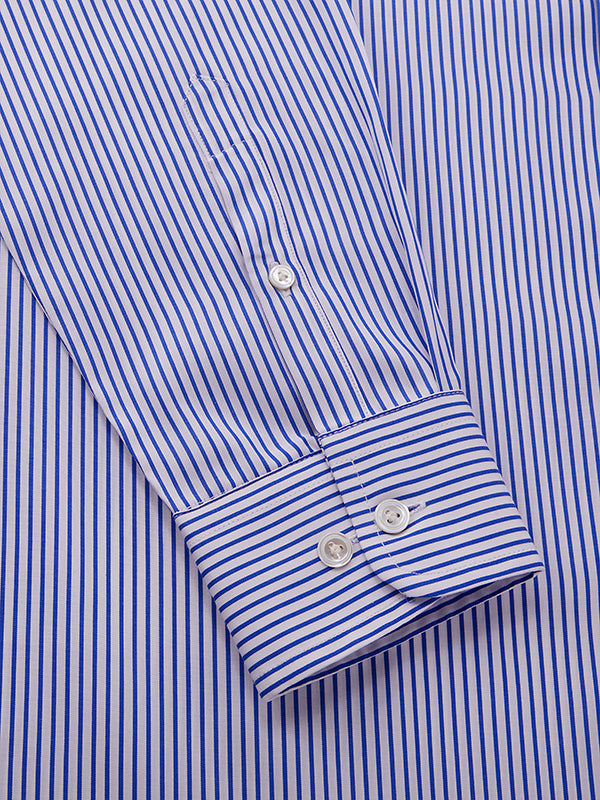 Barboni Blue Striped Full Sleeve Single Cuff Tailored Fit Classic Formal Silk Touch Egyptian Giza Cotton Shirt