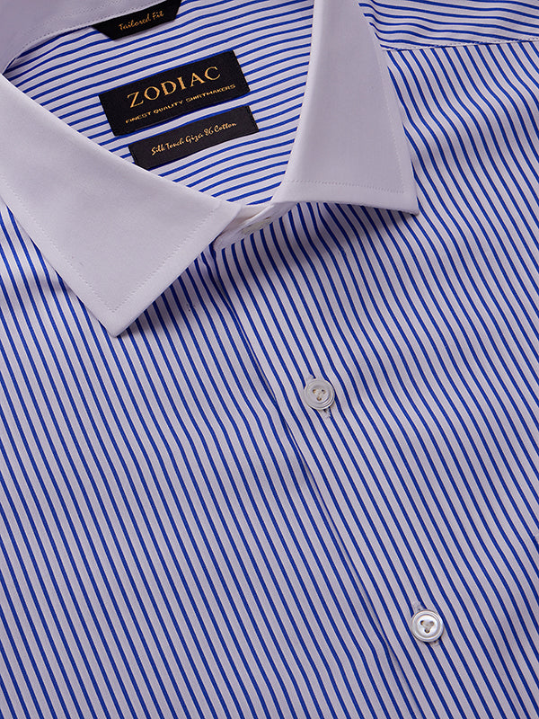Barboni Blue Striped Full Sleeve Single Cuff Tailored Fit Classic Formal Silk Touch Egyptian Giza Cotton Shirt