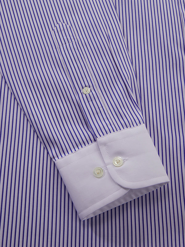 Barboni Blue Striped Full Sleeve Single Cuff Tailored Fit Classic Formal Silk Touch Egyptian Giza Cotton Shirt