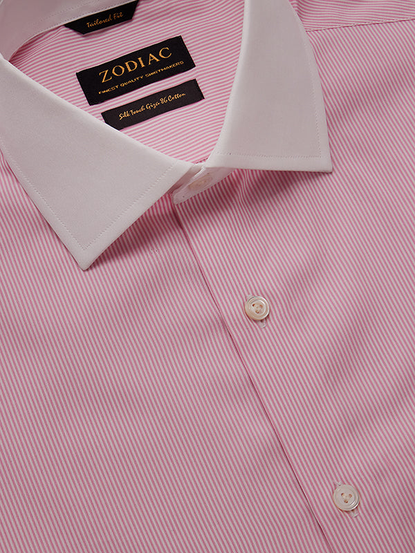 Barboni Pink Striped Full Sleeve Double Cuff Tailored Fit Classic Formal Silk Touch Egyptian Giza Cotton Without Pocket Shirt