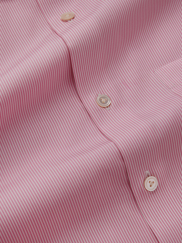 Barboni Pink Striped Full Sleeve Double Cuff Tailored Fit Classic Formal Silk Touch Egyptian Giza Cotton Without Pocket Shirt
