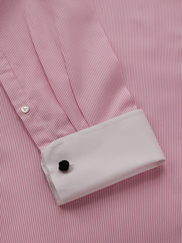 Barboni Pink Striped Full Sleeve Double Cuff Tailored Fit Classic Formal Silk Touch Egyptian Giza Cotton Without Pocket Shirt