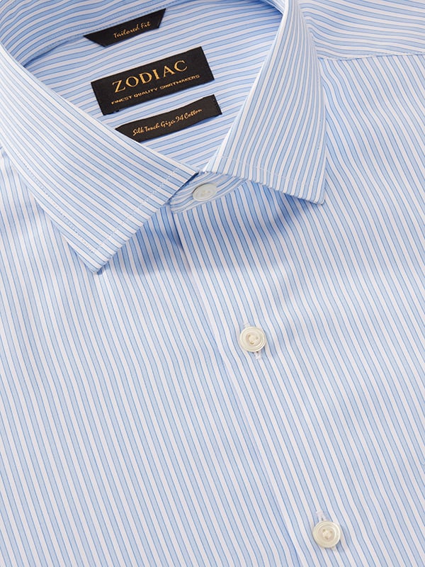 Barboni Sky Striped Full Sleeve Single Cuff Tailored Fit Classic Formal Silk Touch Egyptian Giza Cotton Shirt
