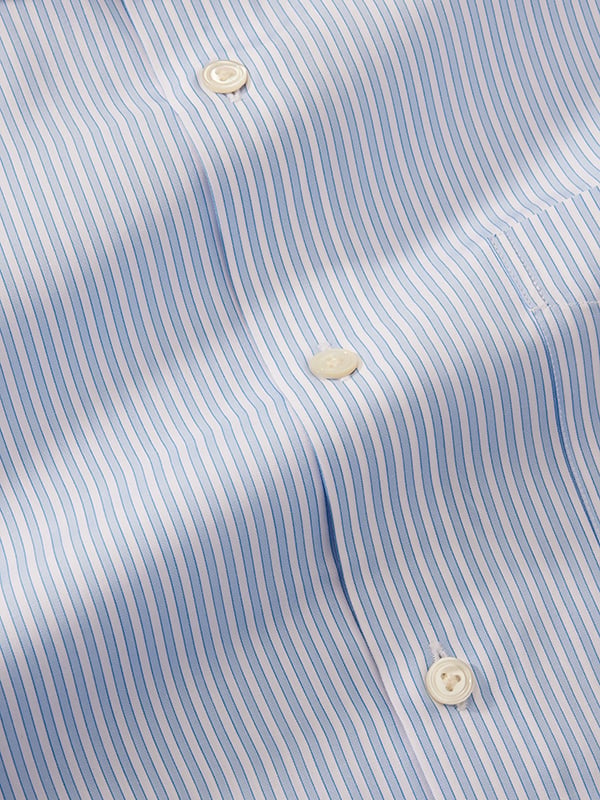 Barboni Sky Striped Full Sleeve Single Cuff Tailored Fit Classic Formal Silk Touch Egyptian Giza Cotton Shirt