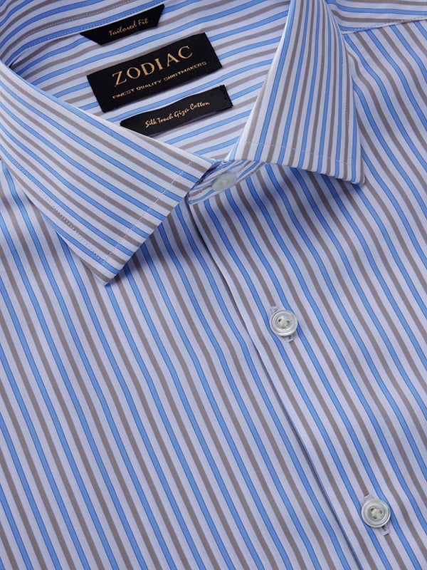 Barboni Blue Striped Full Sleeve Single Cuff Tailored Fit Classic Formal Egyptian Giza Silk Touch Cotton Shirt