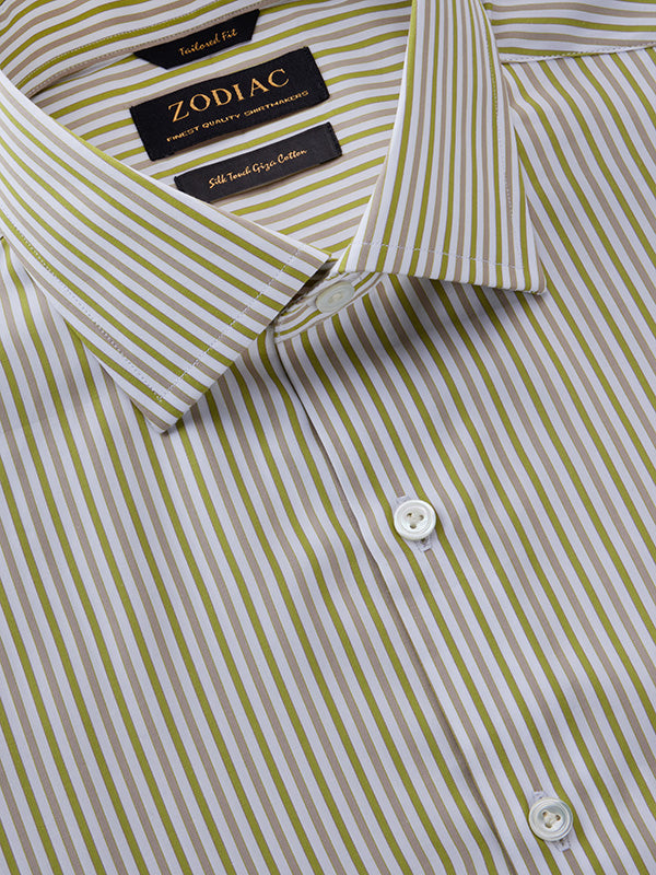 Barboni Olive Striped Full Sleeve Single Cuff Tailored Fit Classic Formal Egyptian Giza Silk Touch Cotton Shirt