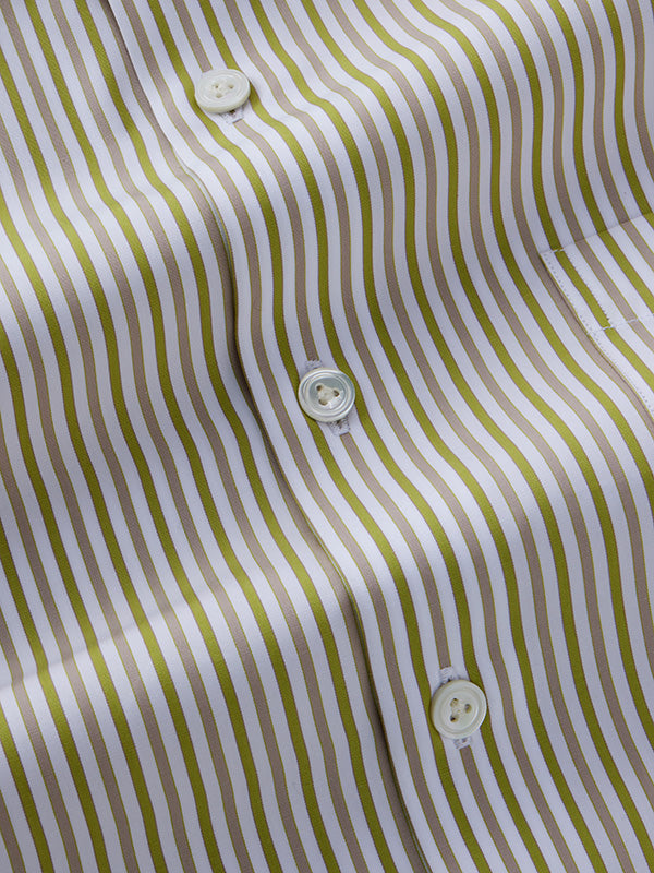 Barboni Olive Striped Full Sleeve Single Cuff Tailored Fit Classic Formal Egyptian Giza Silk Touch Cotton Shirt