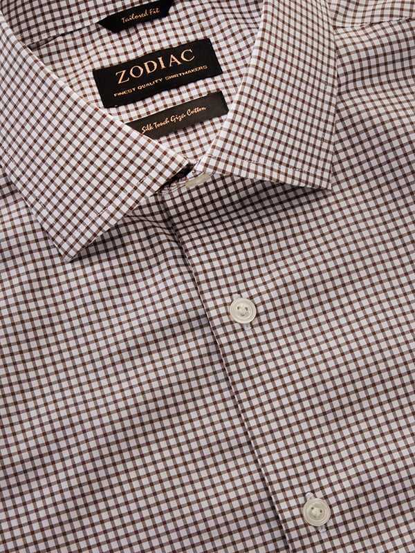 Barboni Brown Check Full Sleeve Single Cuff Tailored Fit Classic Formal Silk Touch Egyptian Giza Cotton Without Pocket Shirt