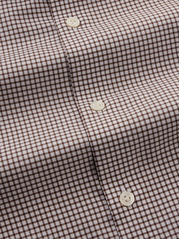 Barboni Brown Check Full Sleeve Single Cuff Tailored Fit Classic Formal Silk Touch Egyptian Giza Cotton Without Pocket Shirt