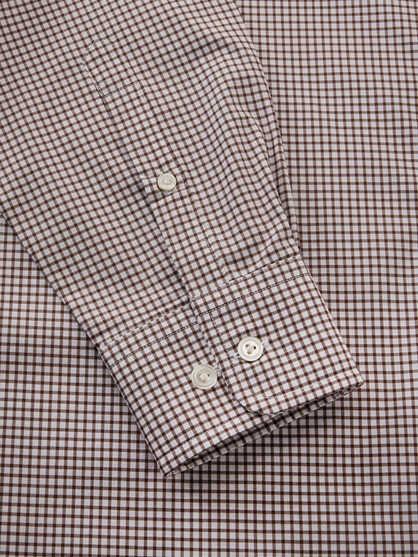 Barboni Brown Check Full Sleeve Single Cuff Tailored Fit Classic Formal Silk Touch Egyptian Giza Cotton Without Pocket Shirt