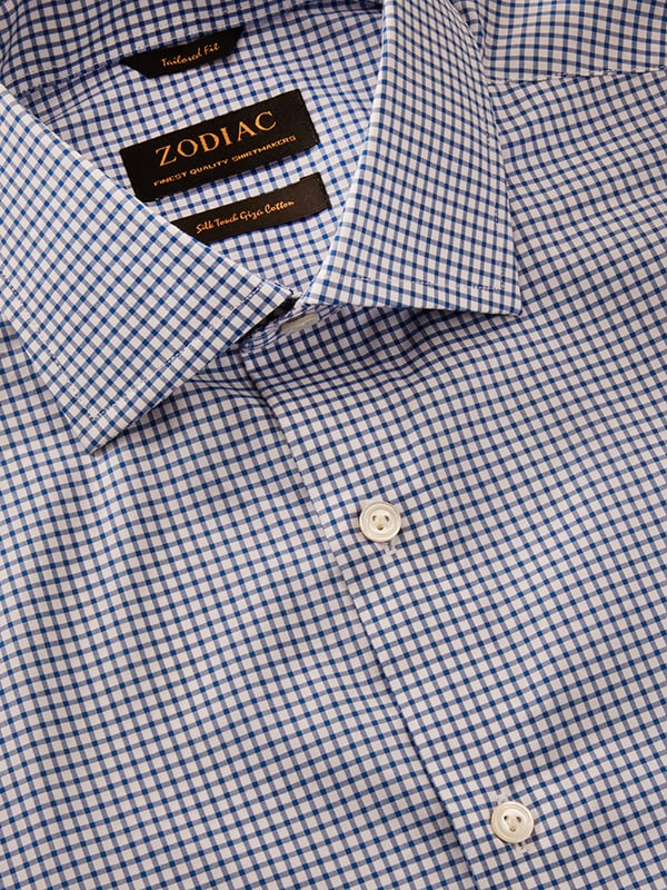 Barboni Navy Check Full Sleeve Single Cuff Tailored Fit Classic Formal Silk Touch Egyptian Giza Cotton Without Pocket Shirt