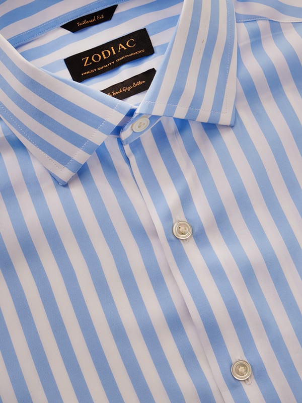 Barboni Sky Striped Full Sleeve Single Cuff Tailored Fit Classic Formal Silk Touch Egyptian Giza Cotton Without Pocket Shirt