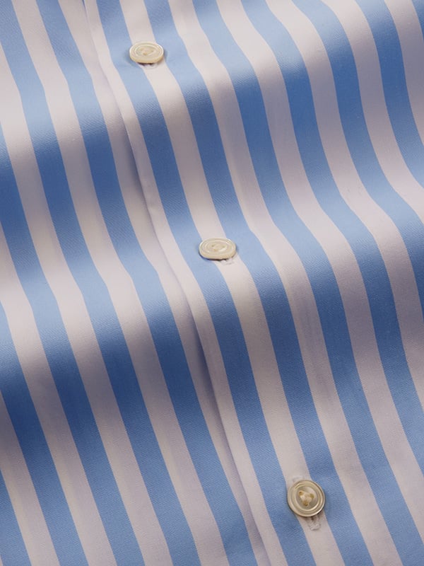 Barboni Sky Striped Full Sleeve Single Cuff Tailored Fit Classic Formal Silk Touch Egyptian Giza Cotton Without Pocket Shirt