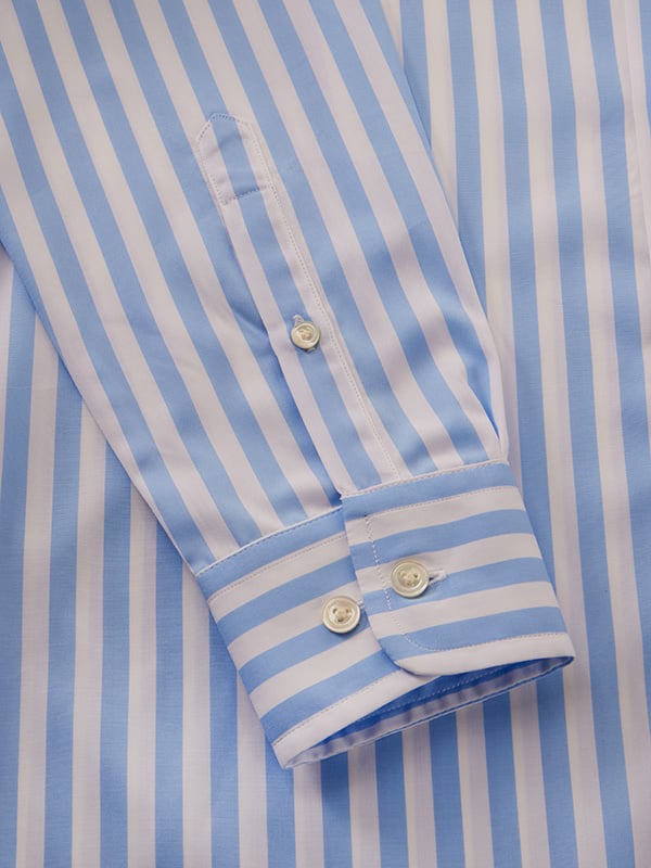 Barboni Sky Striped Full Sleeve Single Cuff Tailored Fit Classic Formal Silk Touch Egyptian Giza Cotton Without Pocket Shirt