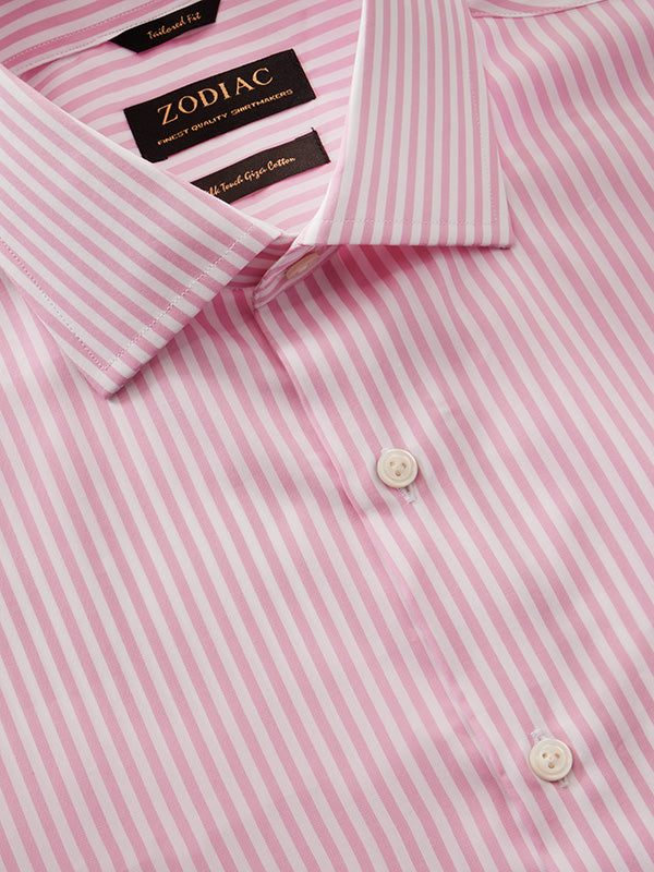 Barboni Pink Striped Full Sleeve Single Cuff Tailored Fit Classic Formal Silk Touch Egyptian Giza Cotton Without Pocket Shirt